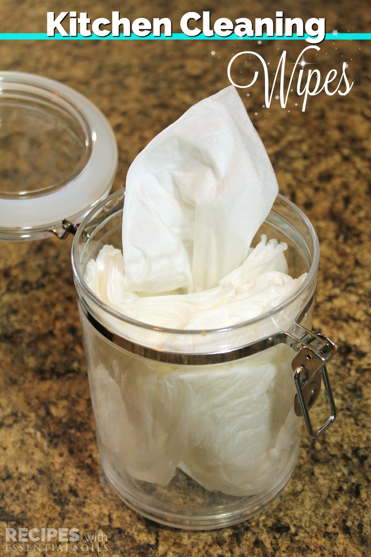 Homemade DIY Kitchen Cleaning Wipes from RecipeswithEssentialOils.com