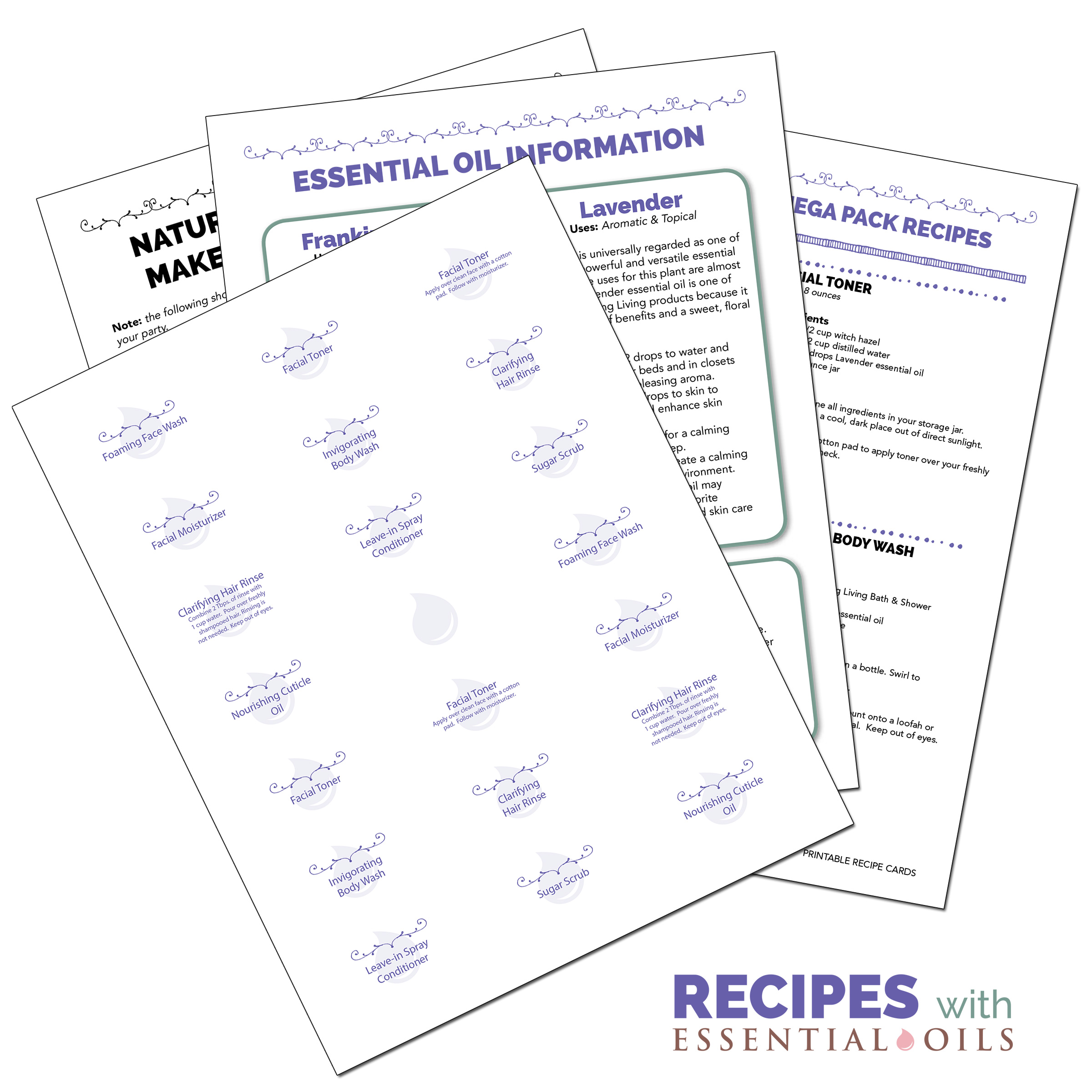 2 New Make & Take Party Printable Packs for Natural Beauty and Household Cleaning for a total of 16 new recipes from RecipeswithEssentialOils.com