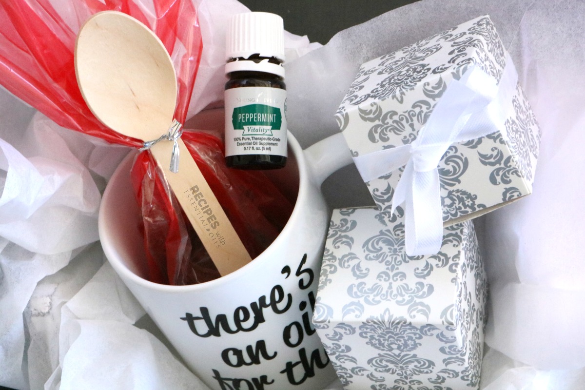 Peppermint Gift Basket including Gourmet Hot Cocoa and Peppermint Fudge from RecipeswithEssentialOils.com